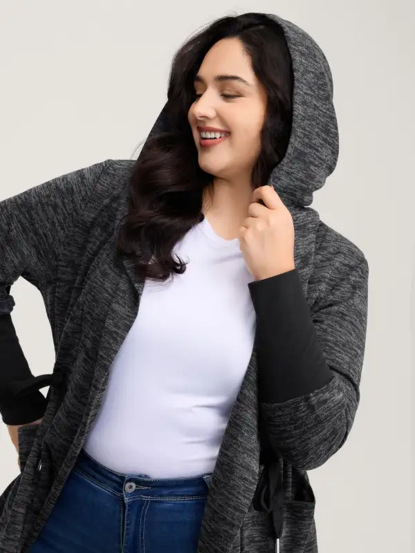 Channel Drawstring Contrast Hooded Jacket