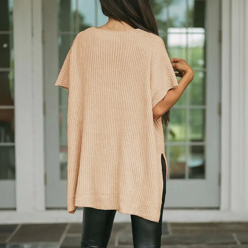 Women's Oversized Knit Sweater – Drop Shoulder, Short Sleeve, Casual Summer Pullover
