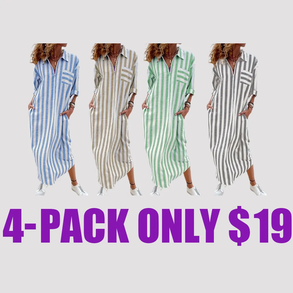 Women's Striped Button-Front Shirt Dress – Elegant Collared Dress for Spring & Fall, Casual & Classy Daily Wear, Perfect for Beach Holidays