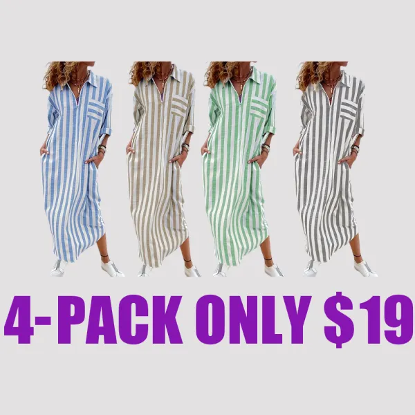 Women's Striped Button-Front Shirt Dress – Elegant Collared Dress for Spring & Fall, Casual & Classy Daily Wear, Perfect for Beach Holidays