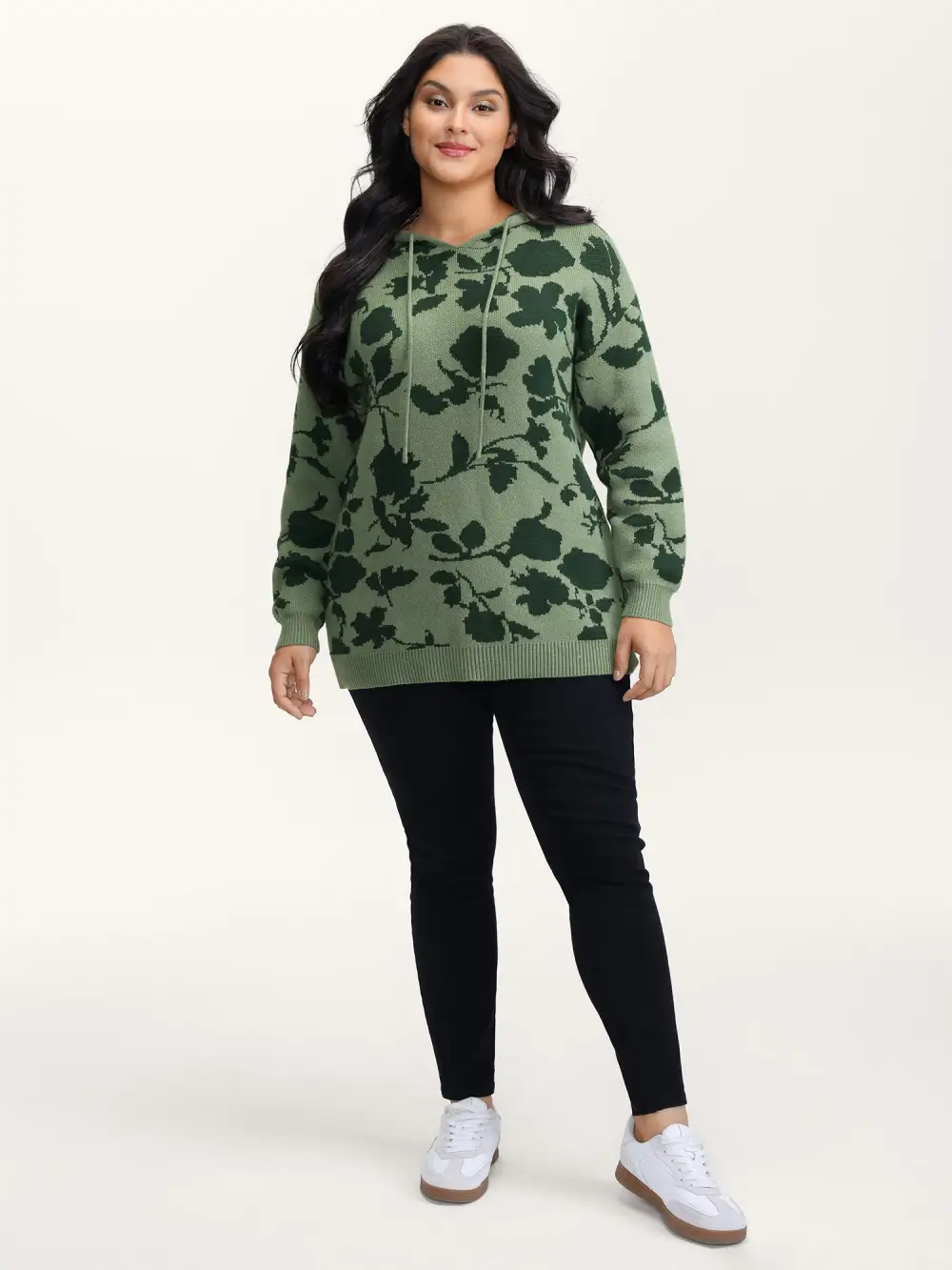 Supersoft Flower Silhouette Jacquard Hooded Pullover