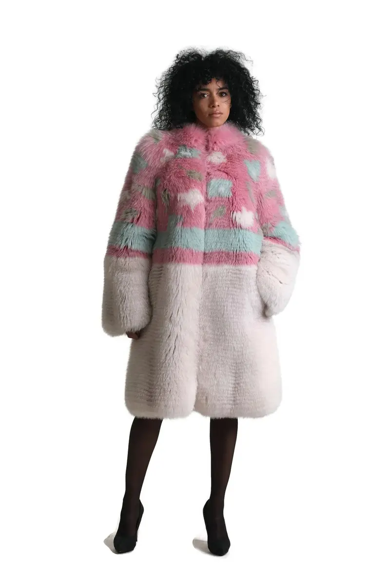 Multicolored Fur Knee Length Jacket