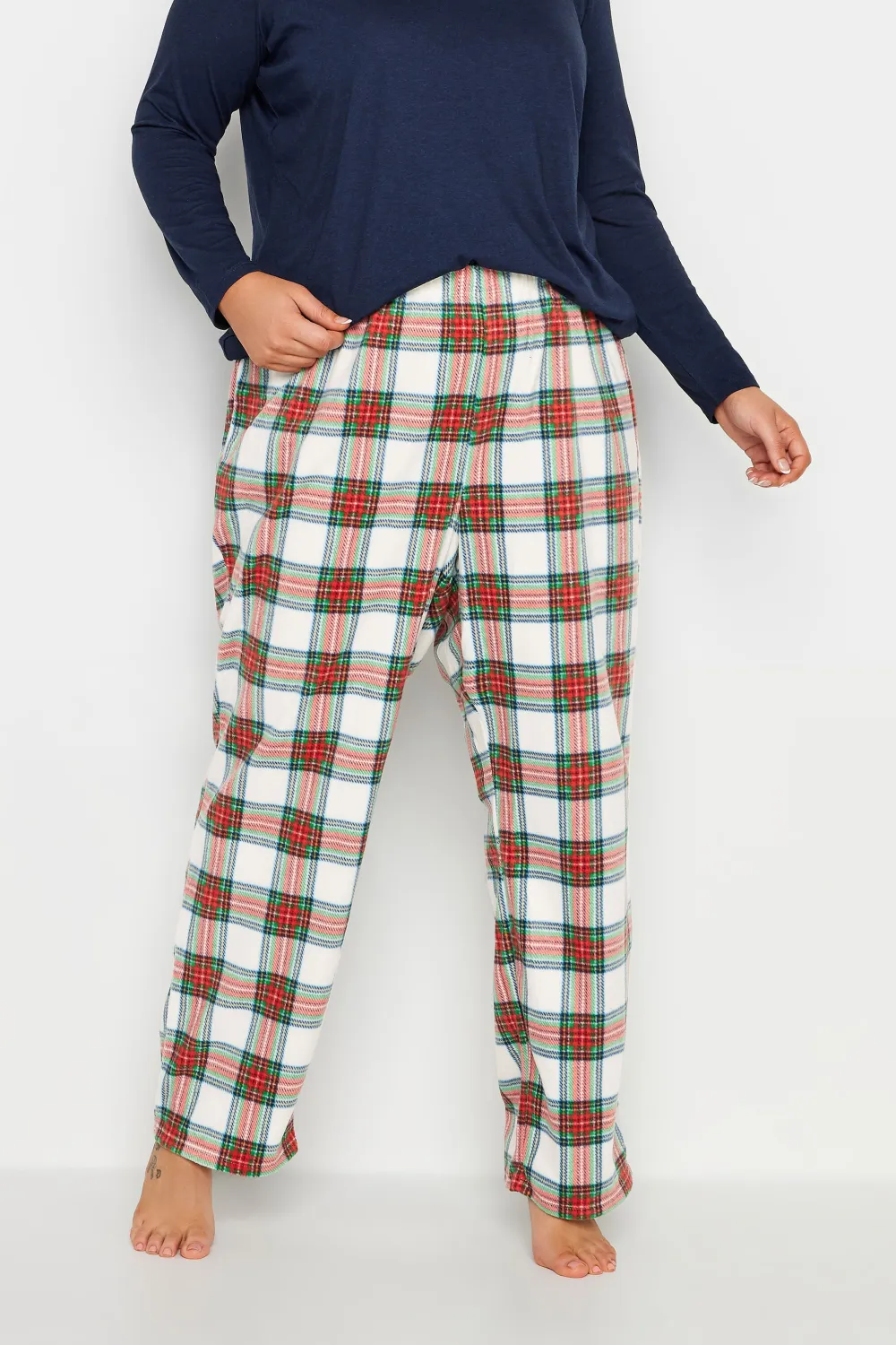 YOURS Curve Blue & Green Tartan Print Pyjama Bottoms