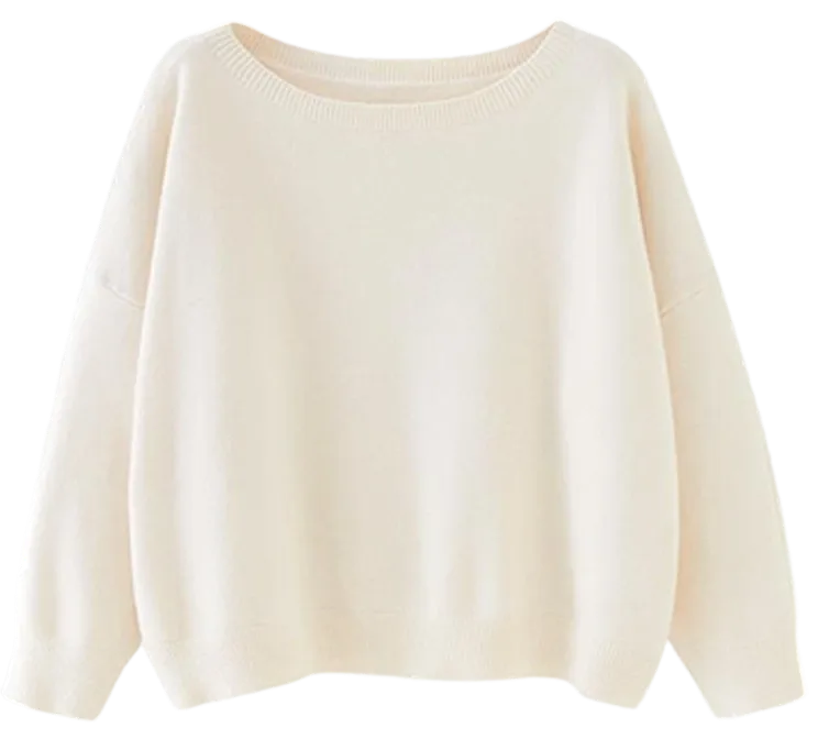 Women's Plain Scoop Neck Drop Shoulder Knit Sweater (Fall/Winter)