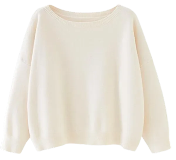 Women's Plain Scoop Neck Drop Shoulder Knit Sweater (Fall/Winter)