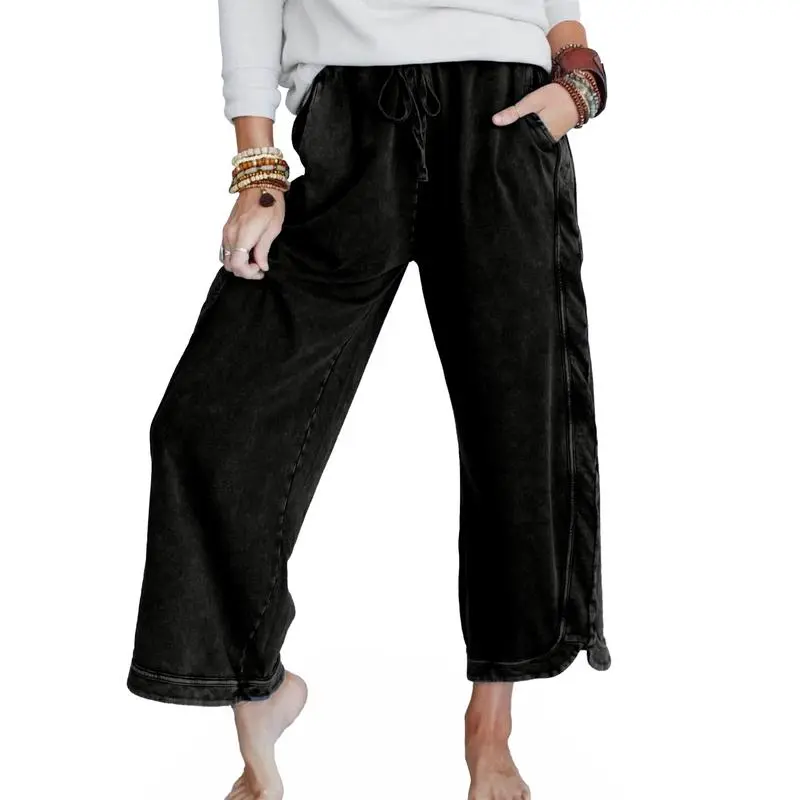 Women's High Waist Wide Leg Sweatpants – Acid Wash Baggy Palazzo Pants with Pockets