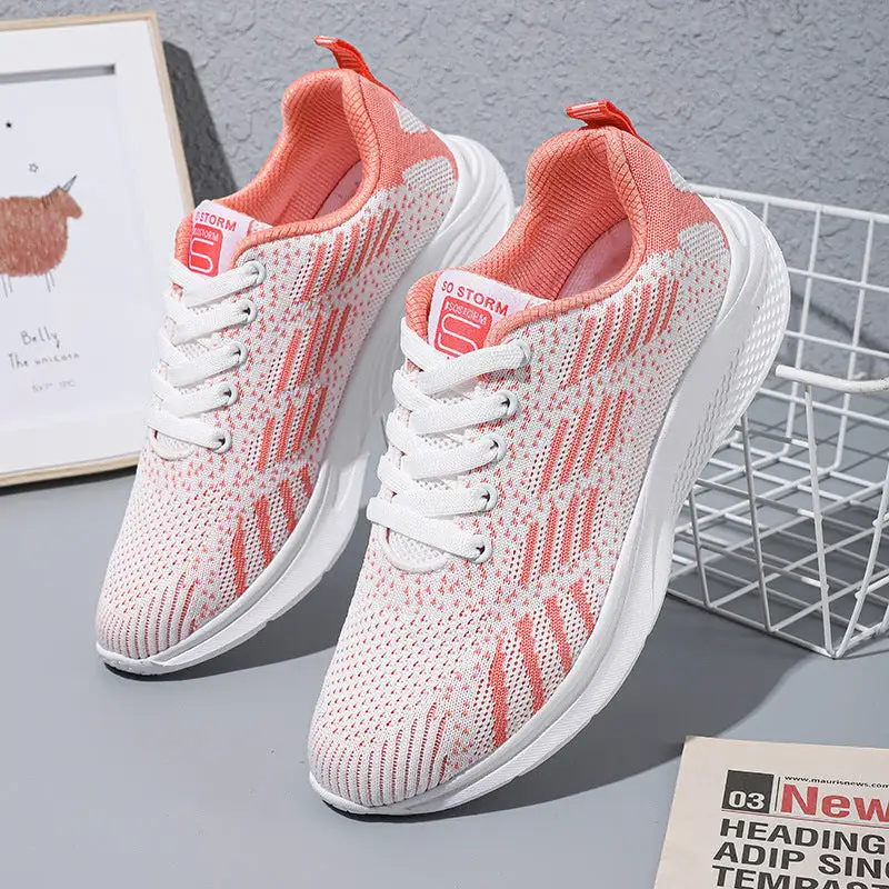 Platform Flats Air Mesh Bandage Shoes Casual Sports Women Pink Sneakers