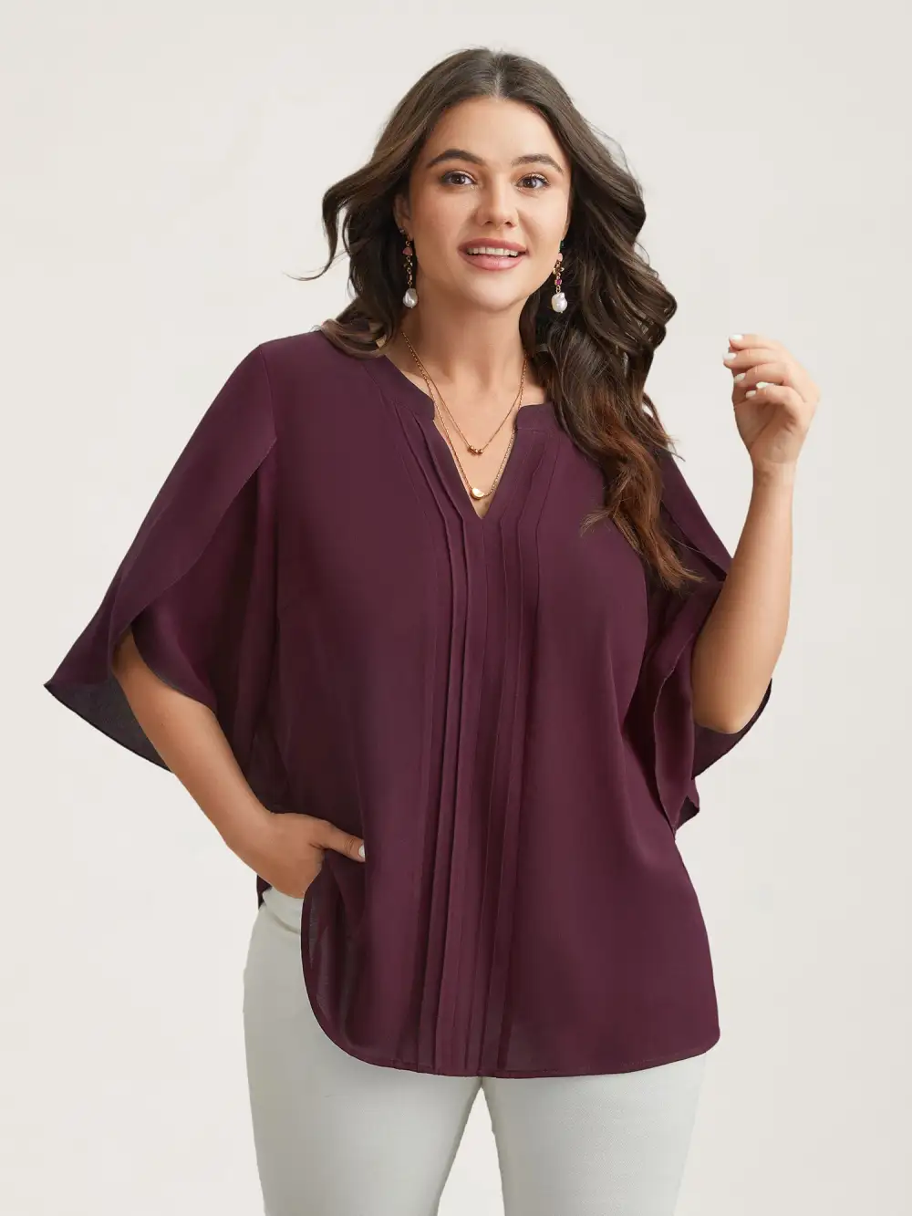Petal Sleeve Toothpick Pleats Shirt