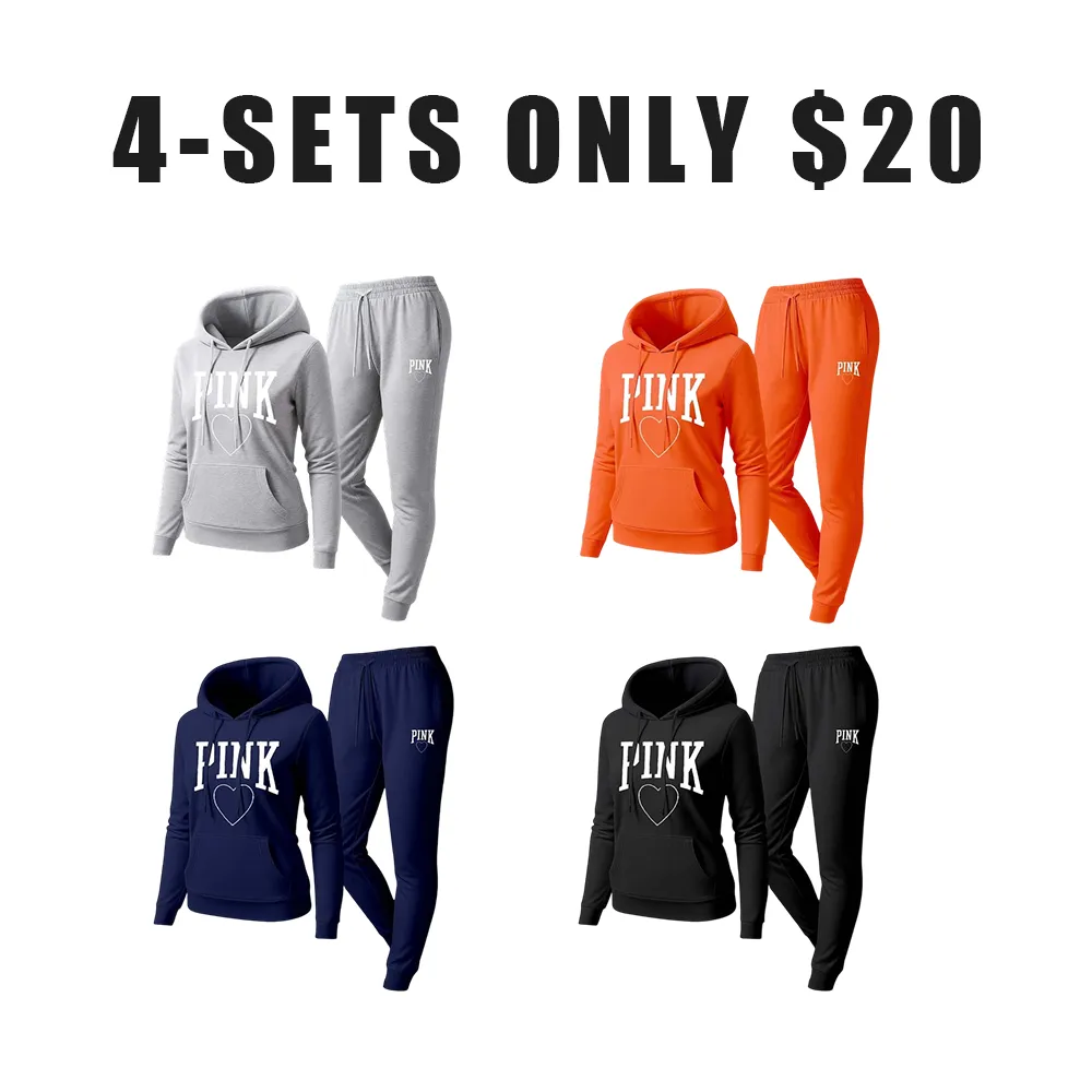 Women's Pink Heart Print Tracksuit