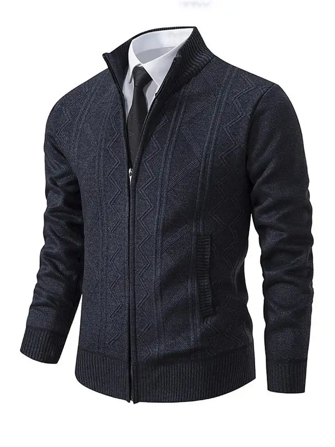 Men's Vintage Diamond Texture Stand Collar Zipper Jacket