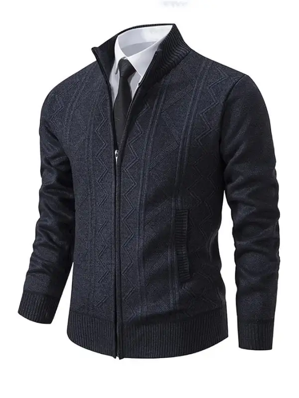 Men's Vintage Diamond Texture Stand Collar Zipper Jacket