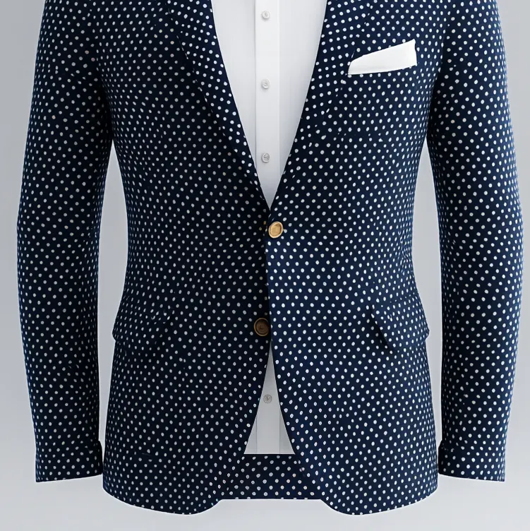 Men's Polka Dot Lapel Collar Two Button Chest Pocket Long Sleeve Blazer