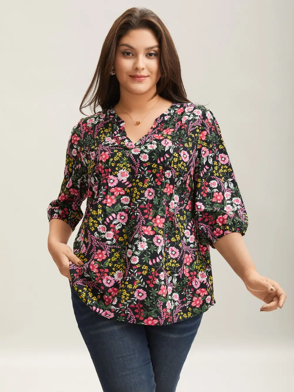 Floral Print Notched Collar Shirt