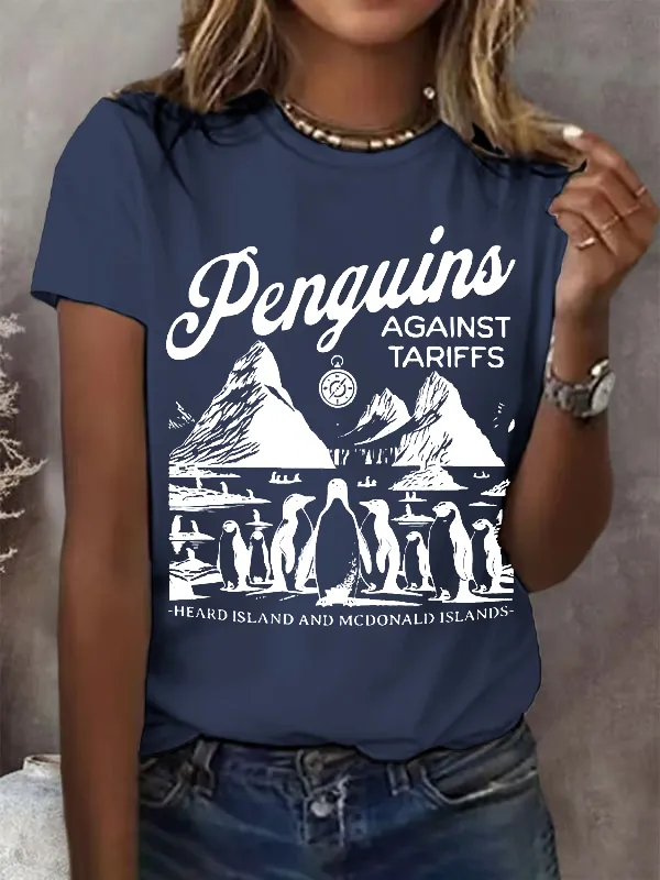 Women'S T-Shirt Women'S Penguin Fin Printed Round Neck T-Shirt Printed Short Sleeve