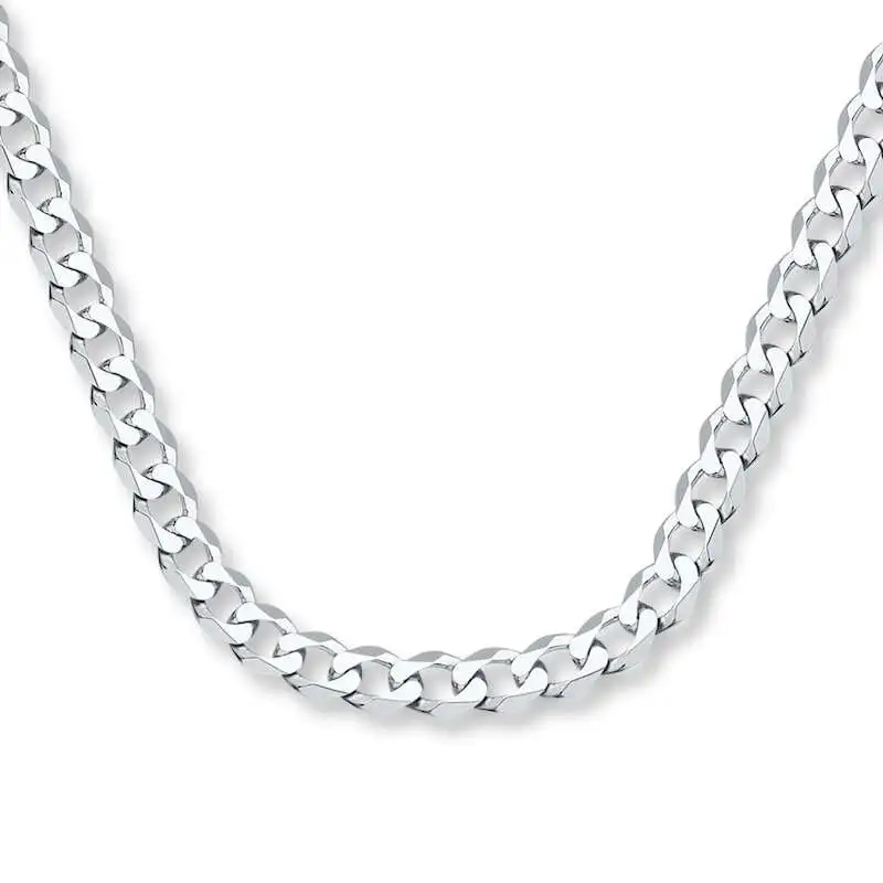 Solid Curb Chain Necklace 14K White Gold 20