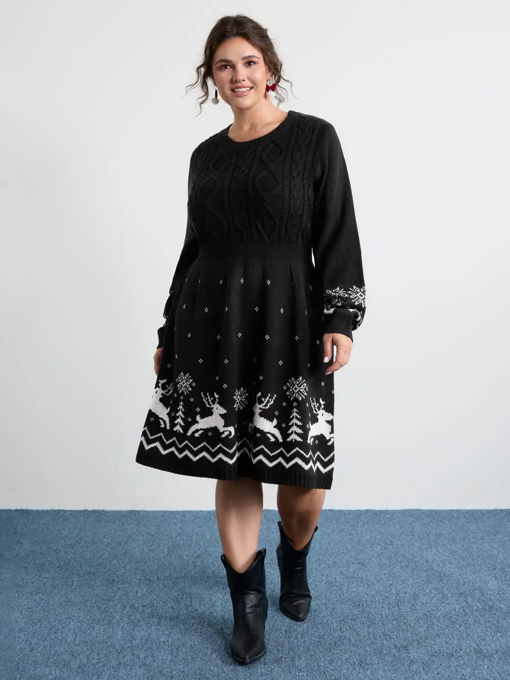 Christmas Textured Pattern Midi Sweater Dress