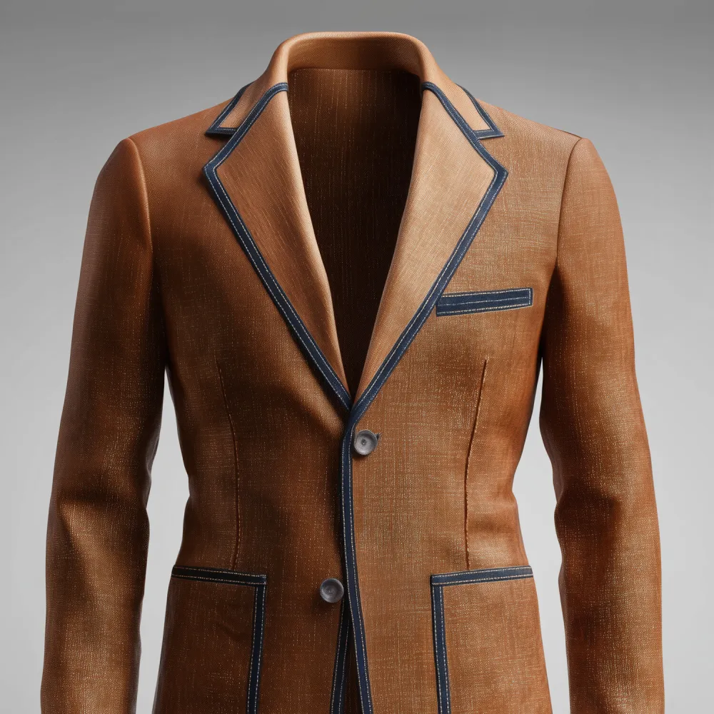 Men's Business Notch Lapel Long Sleeve Two Button Pocket Navy Blue Trim Blazer