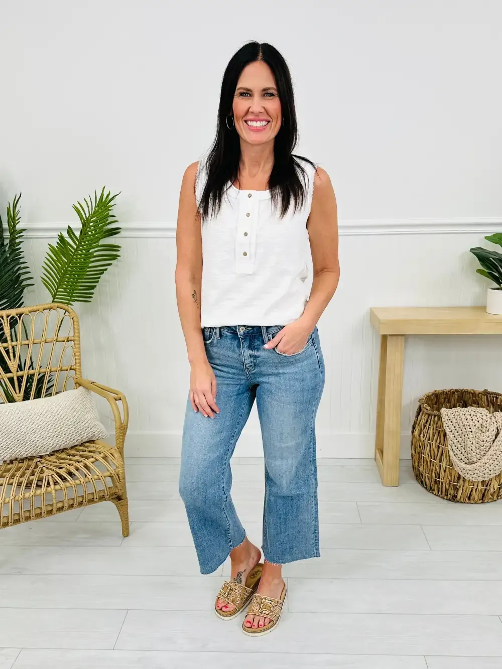 Met You In The Summer Tummy Control Wide Leg Cropped Jeans