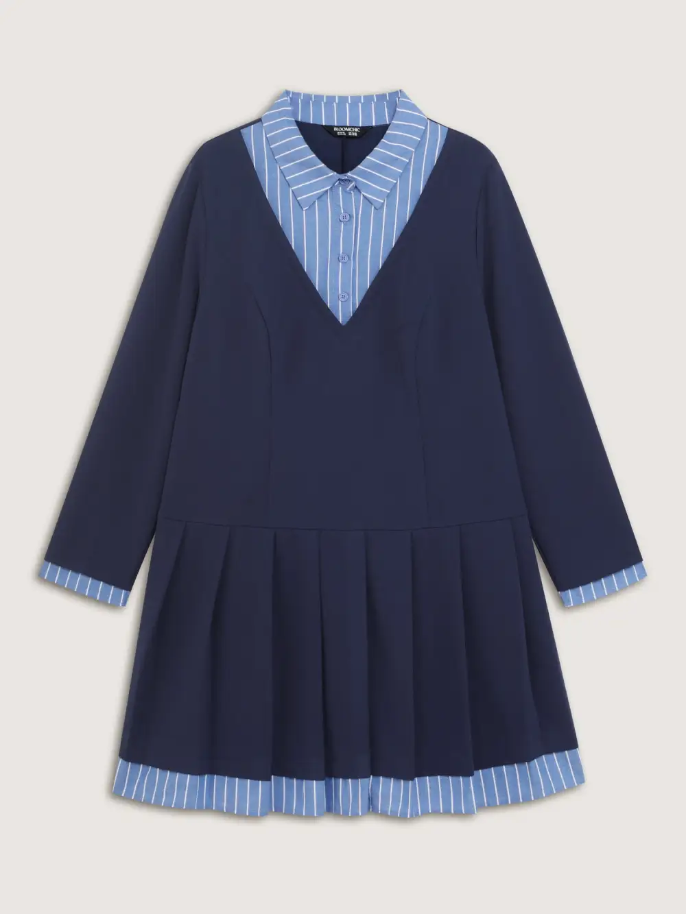 Layered Waist-Defining Pleated Knee-Length Dress