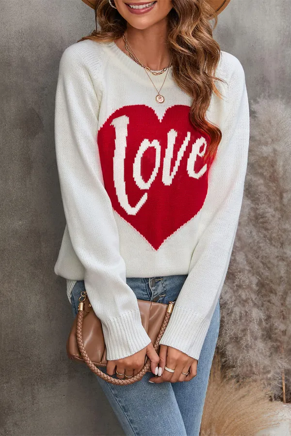 Love Heart Pattern Knitted Sweater