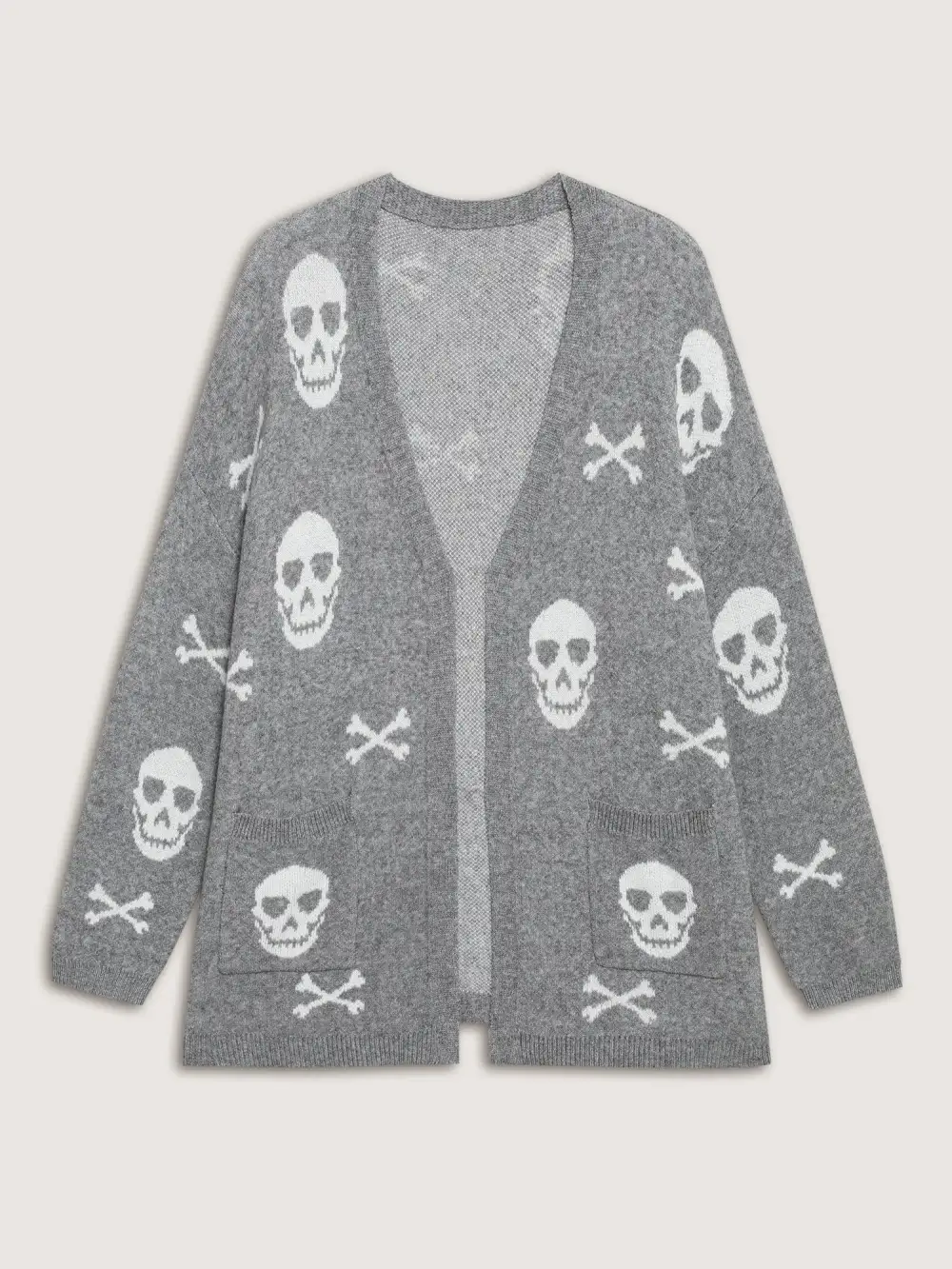 Supersoft Skull Pattern Open-Front Knit Cardigan