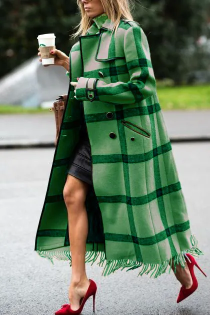 Womens Casual Fashion Long Plaid Jacket