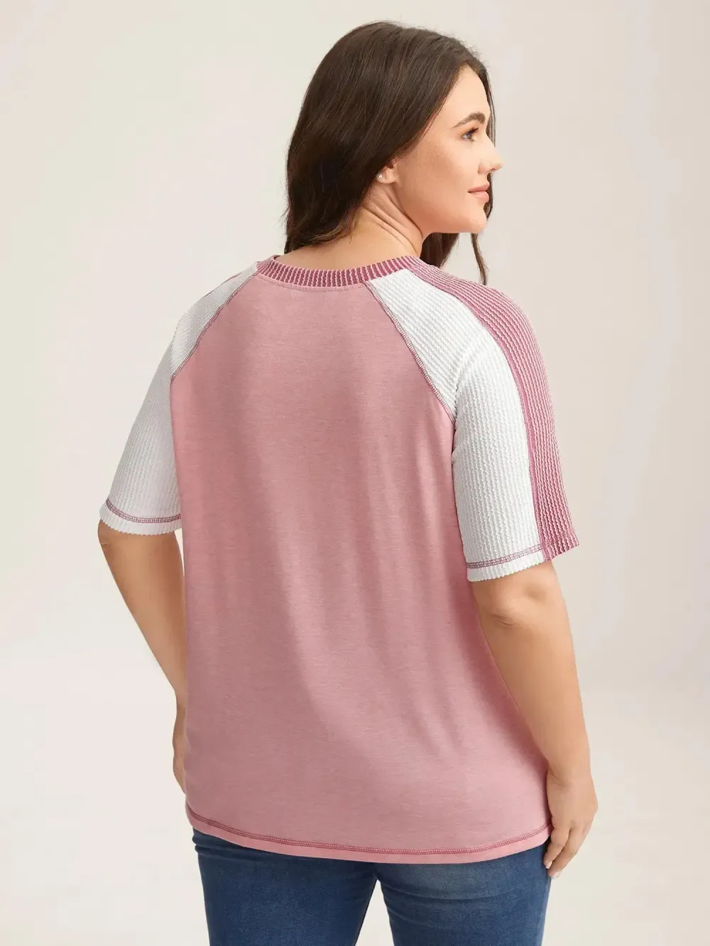 Color Contrast Textured Raglan Sleeve T-Shirt