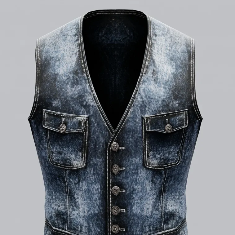 Men's Casual V Neck Single Breasted Distressed Denim Vest