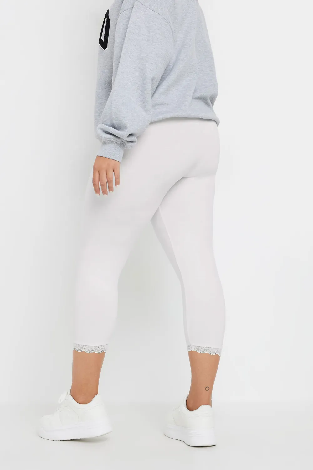 YOURS FOR GOOD Curve Black Cotton Essential Lace Trim Crop Leggings
