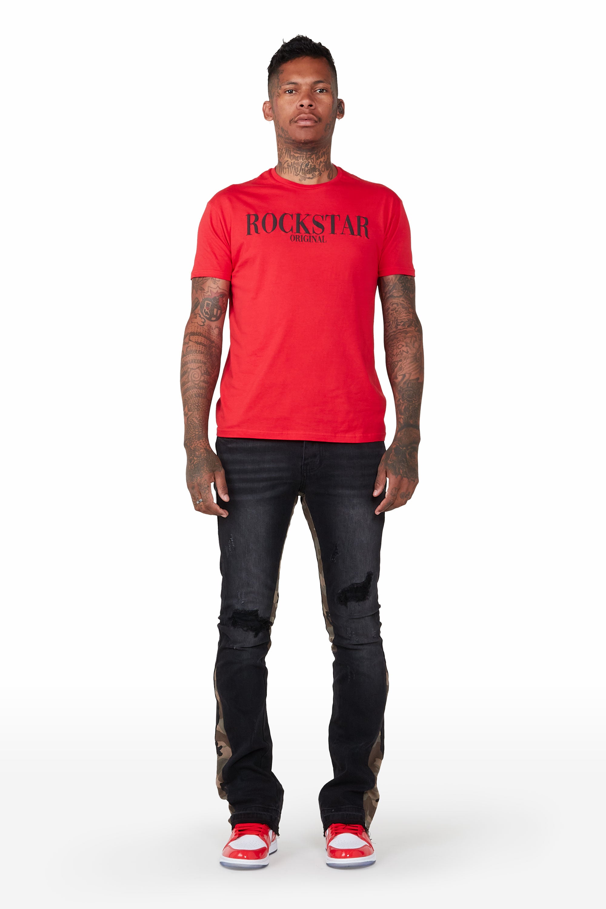 Marlon Black Stacked Flare Jean
