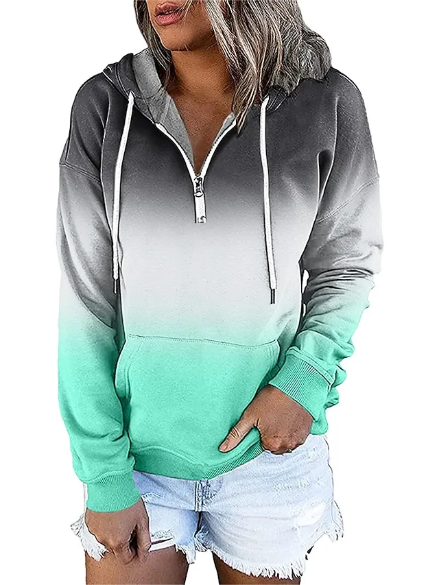Women's Hoodie Sweatshirt Pullover Streetwear Casual Front Pocket Green Blue Purple Gradient Casual Hooded Long Sleeve S M L XL XXL