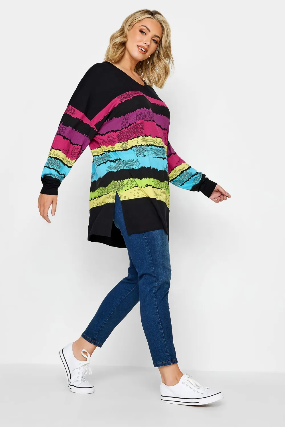 YOURS Curve Black Stripe Print Top