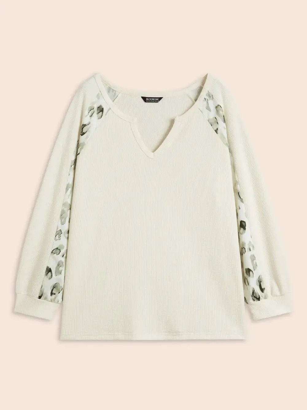 Waffle Knit Patchwork Leopard Print Sweatshirt