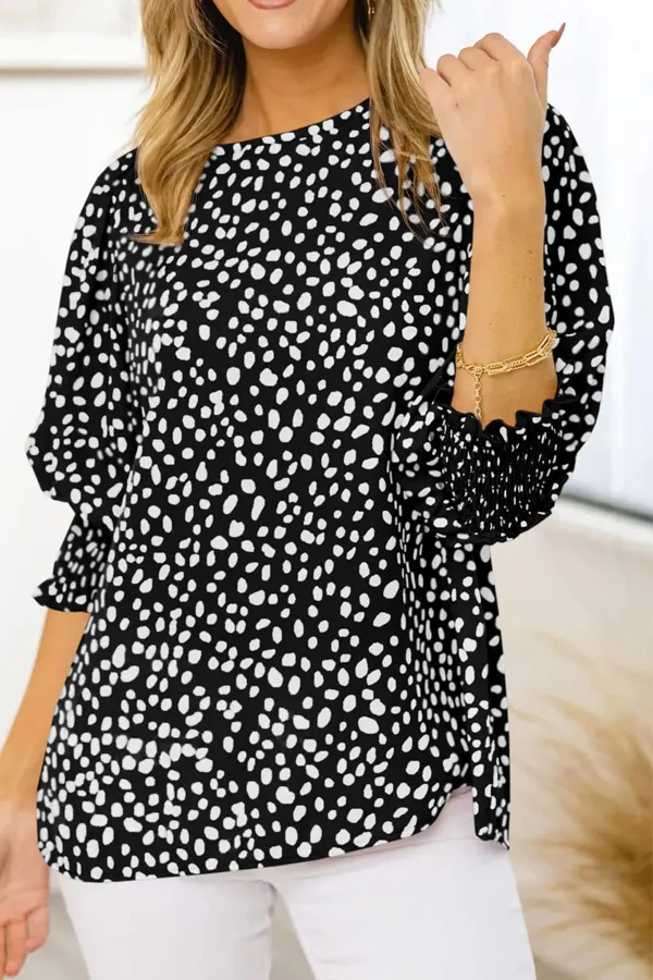 Animal Print Smocked Sleeve Top