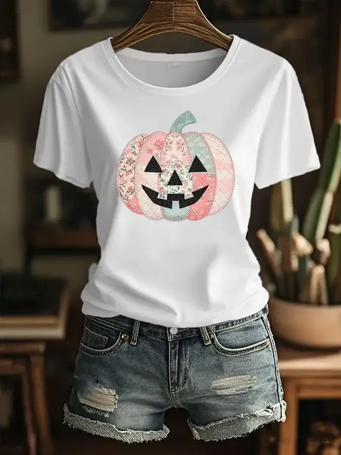 Women's Autumn Style Print Crew Neck T-Shirt