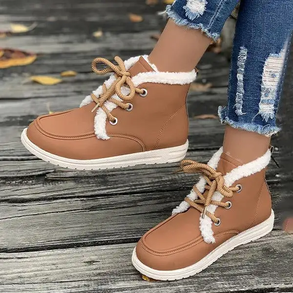 Women's Casual Plush Thick Sole Lace Up Snow Boots 19223714S