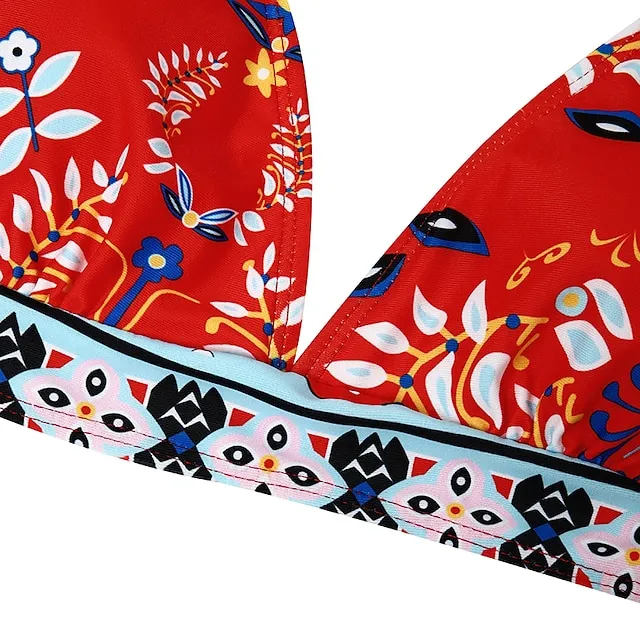 Women's Bikinis 2 Piece Sets Swimsuit Backless Halter Sexy Boho Floral Print Summer Beach Wear Bathing Suits