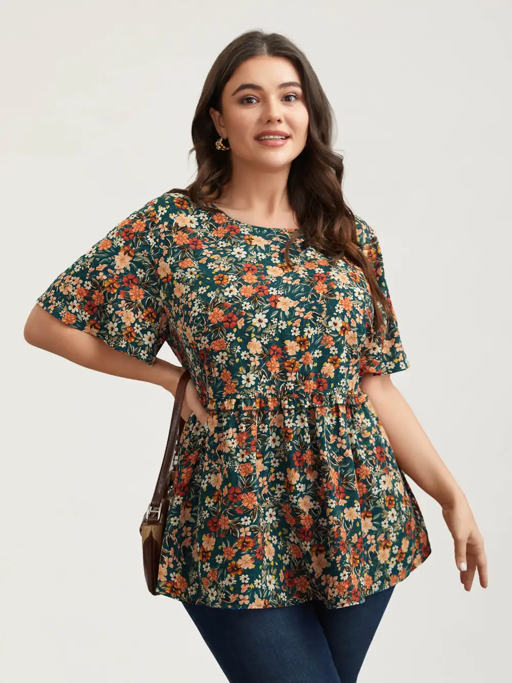 Floral Ruffled Round Neck Shirt