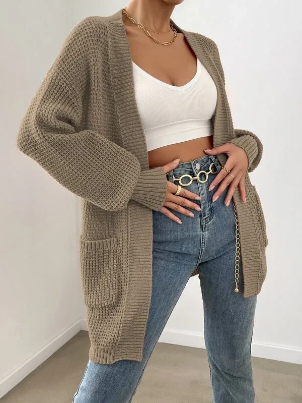 Dual Pocket Drop Shoulder Sweater Cardigan