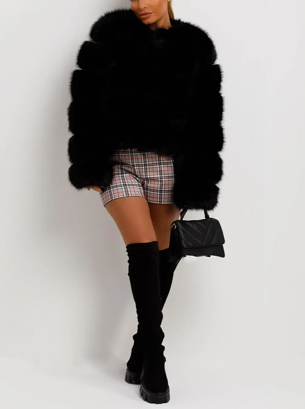 Black Faux Fur Bubble Coat