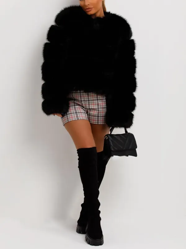 Black Faux Fur Bubble Coat
