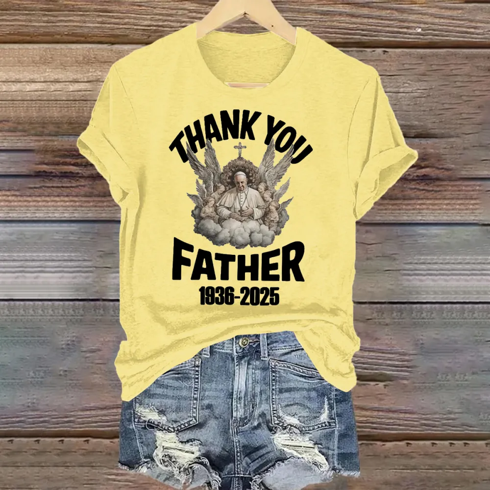 Men's Thank You Father 1936-2025 Print Short Sleeve Round Neck Cotton T-Shirt