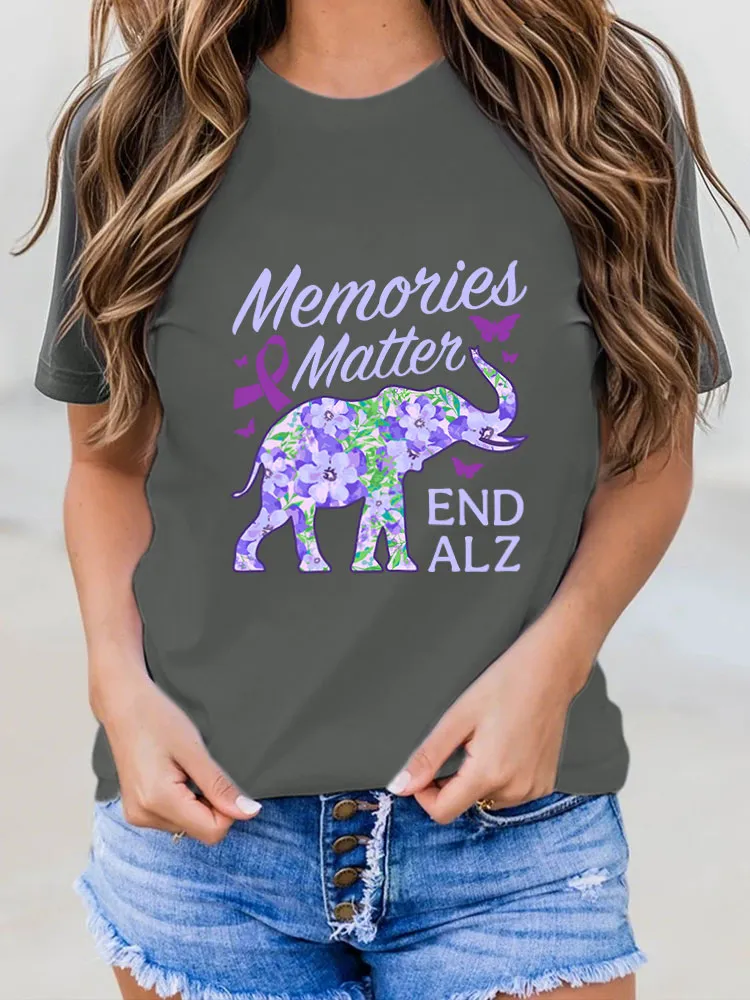 Women Alzheimer Awareness Print V-Round T-Shirt