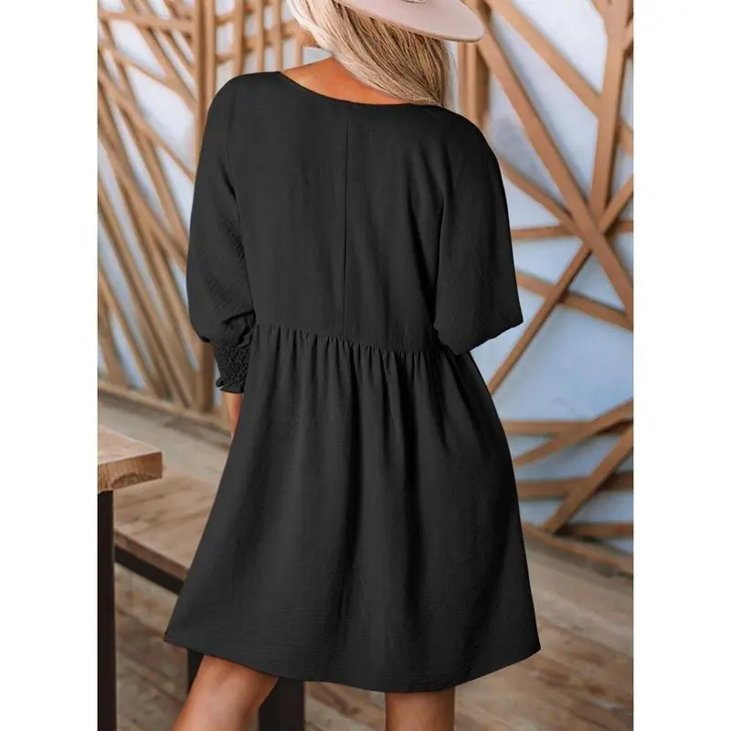 Chic Black Summer Tunic Dress for Women – Flowy Mini Shift with Short Sleeves, Perfect for Casual Dates & Beach Days