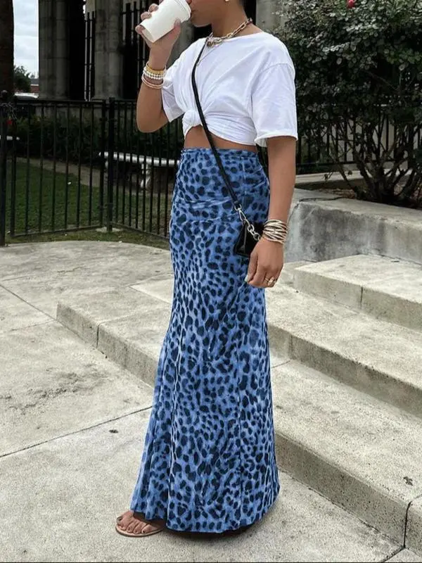 Women's Leopard Print High Waist Bodycon Skirt – Stylish Summer Casual Long Skirt