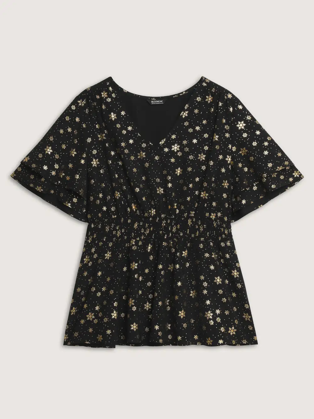 Gold Stamped Layered Ruffled Sleeve Blouse