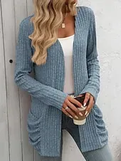 Women's Winter Coat Comfortable Breathable Pocket Open Front Elegant Casual Plain Vacation Street Casual Daily Wear Open Front Regular Collarless Regular Fit Long Sleeve Outerwear Pink Red Blue