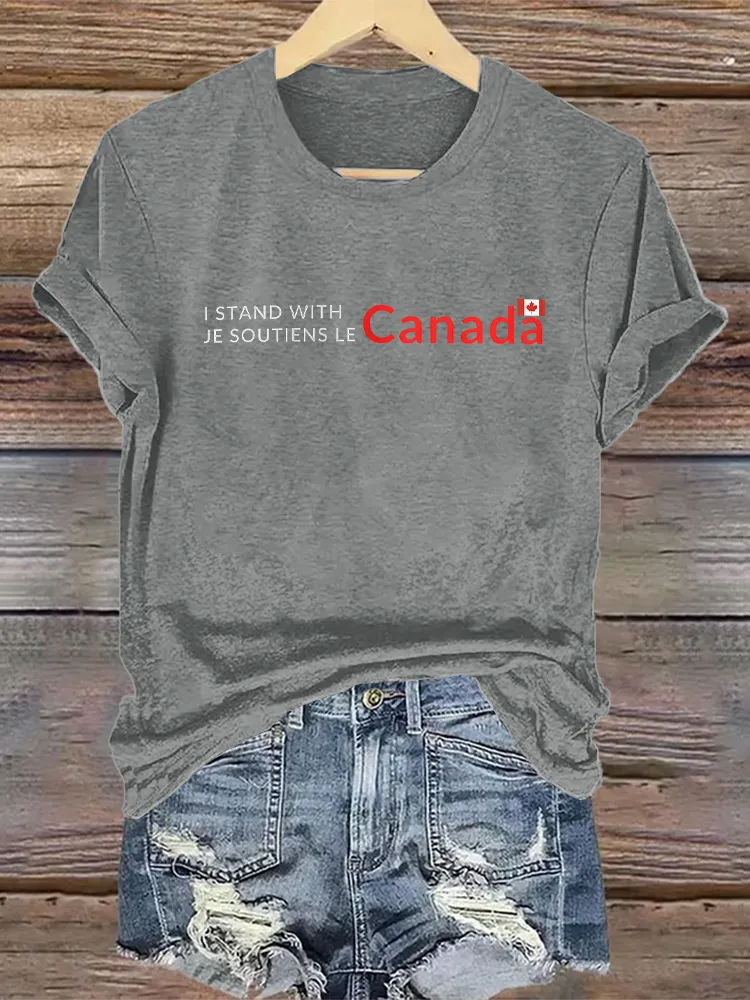 Women'S I Stand With Je Soutiens Le Canada Round-Neck Short-Sleeved T-Shirt