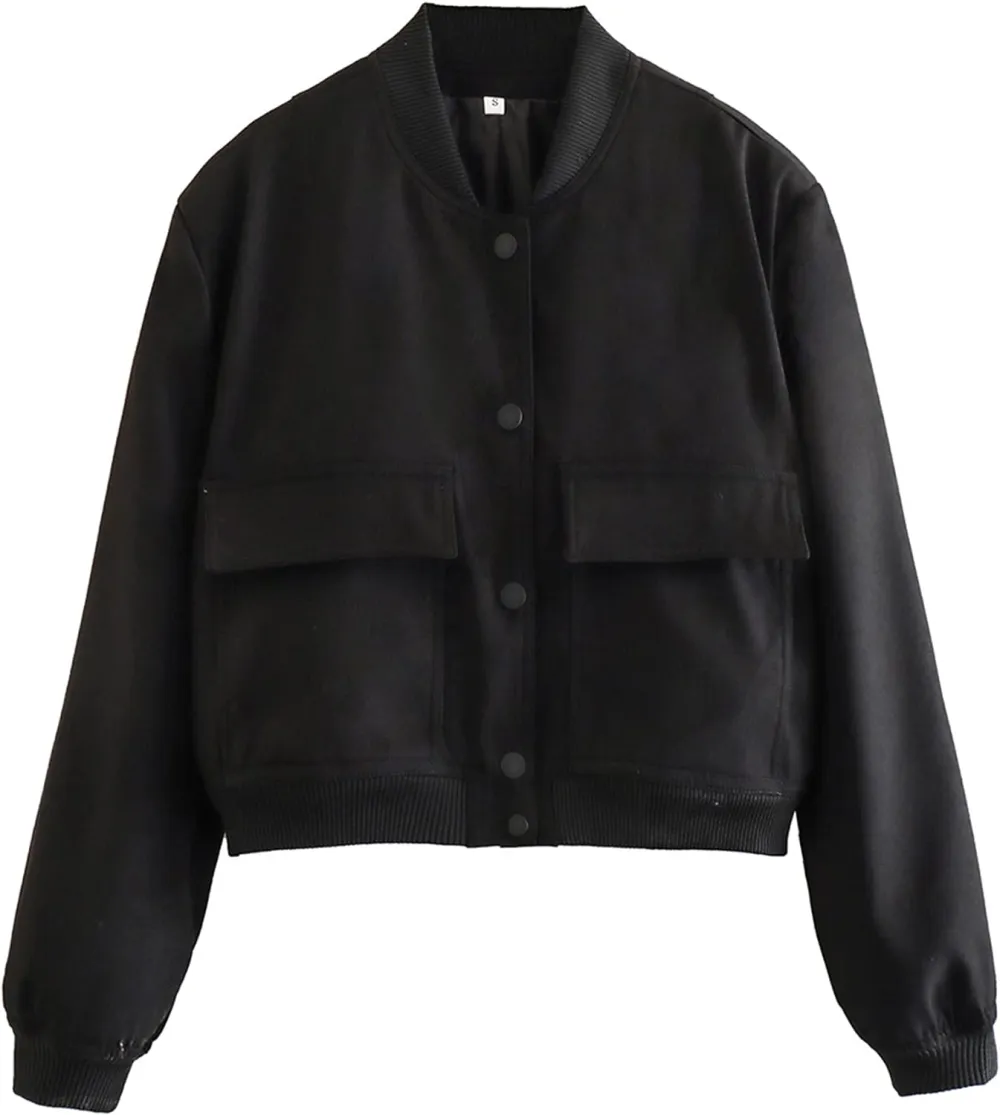 Womens Cropped Bomber Jacket Button Down Varsity Jackets Shackets With Pockets