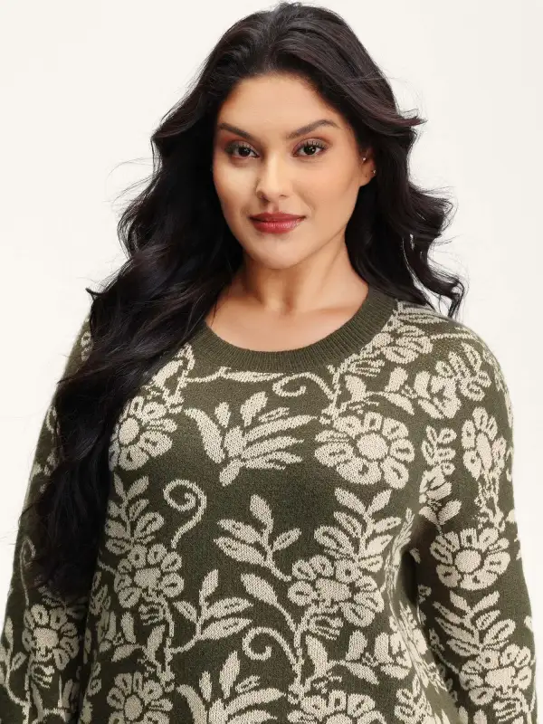 Retro Floral Jacquard Lantern Sleeve Cardigan